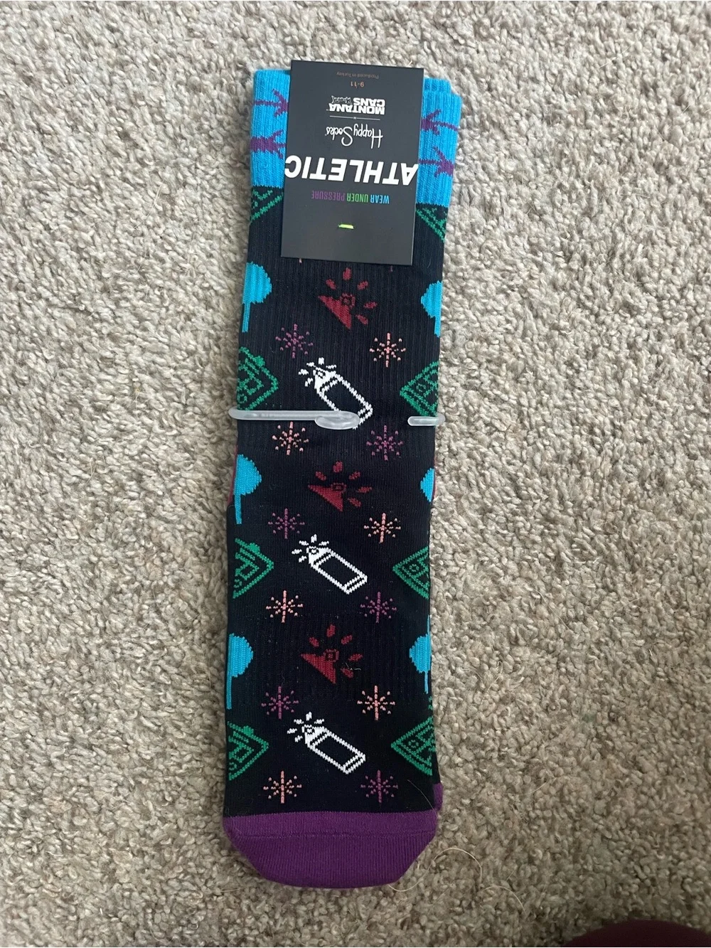 Happy Socks Athletic Men's Black, Purple & Teal Crew Socks